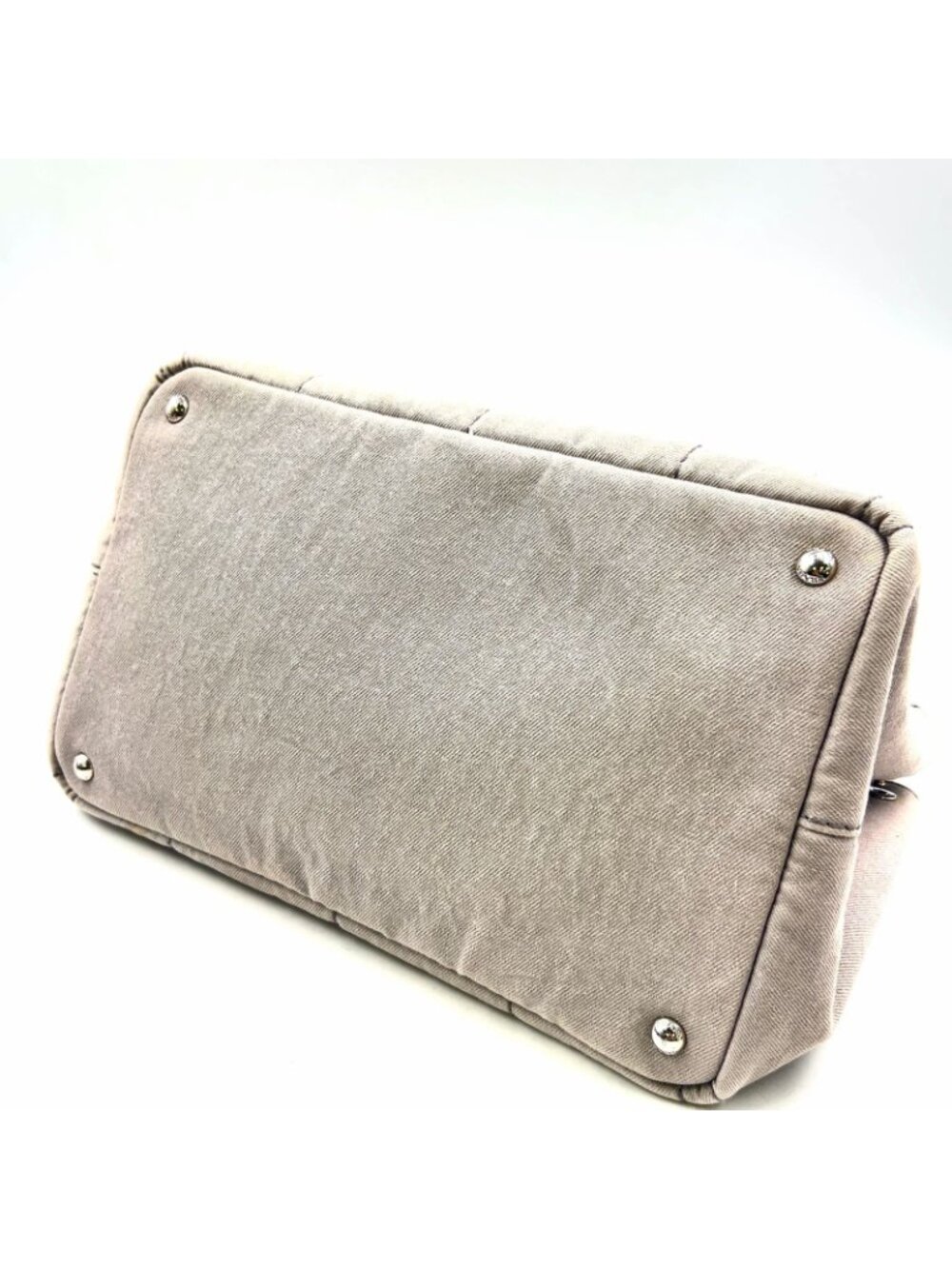 Prada Canapa Denim Canvas Light Gray Tote Silver - Picture 5 of 15